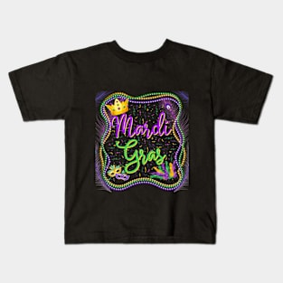 Colourful Mardi Gras Beads and Masks Kids T-Shirt